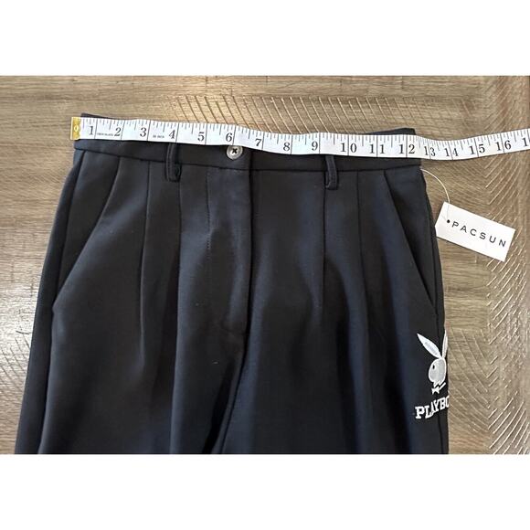NWT Pacsun Playboy Black Boyfriend Fit Wide Leg Embroidered Bunny Logo Pants XS - Picture 8 of 16